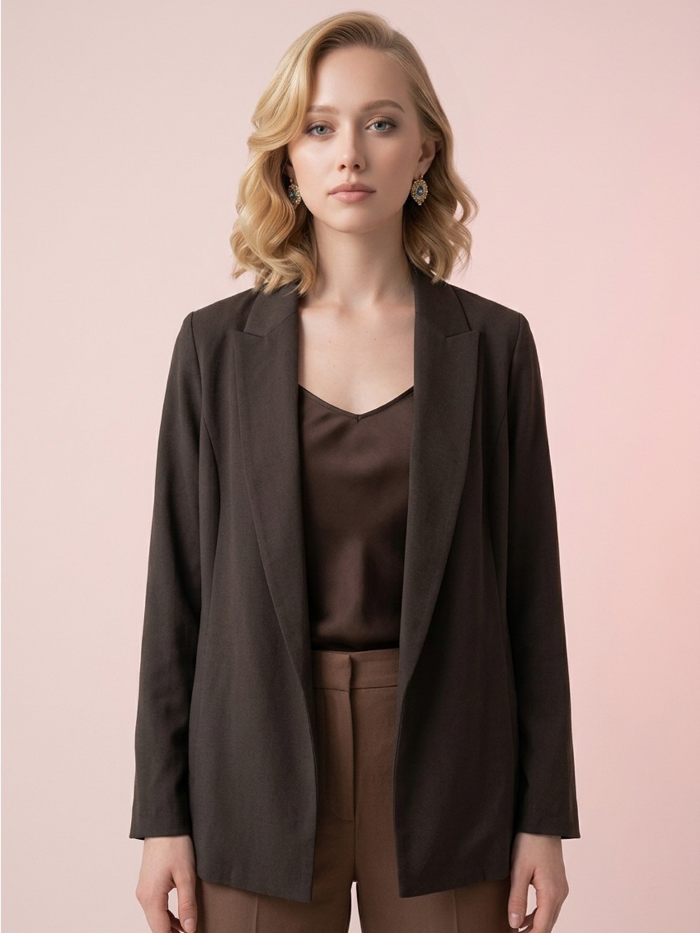 Eileen Fisher Lined Y2K Dark Brown Office Luxury 98% Wool Blazer Jacket-M
